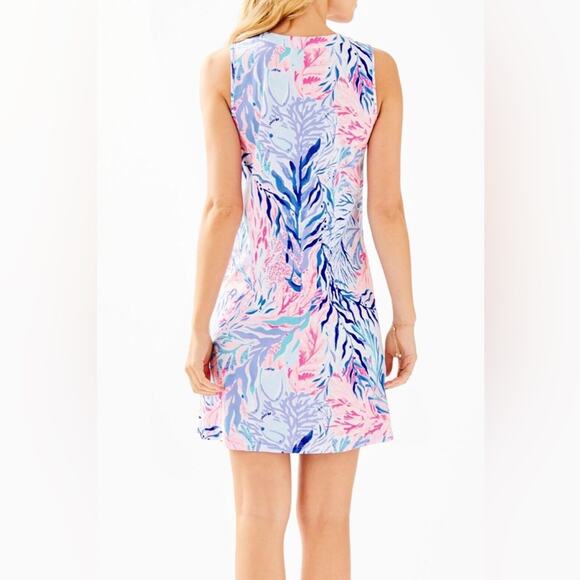Lilly Pulitzer Amina Dress Mini Sleeveless Shift Neon Pink Blue Womens Size S - Picture 2 of 7